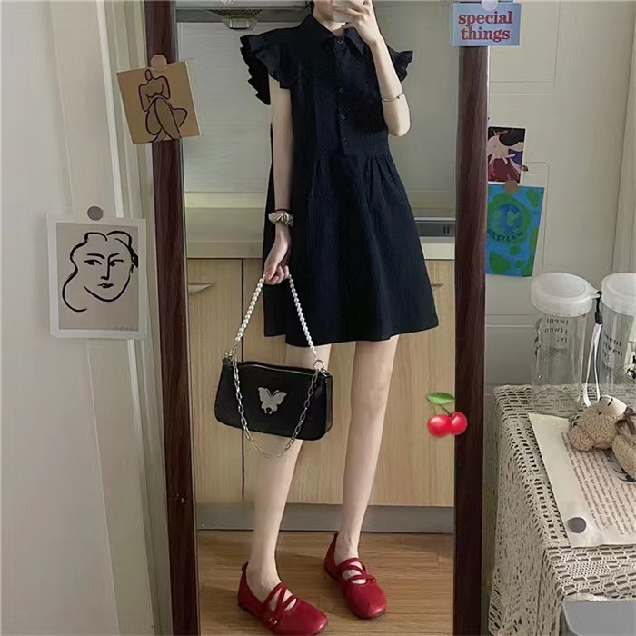 娃娃領polo連衣裙子高級感夏季無袖背心顯瘦女裝小個子法式甜辣風