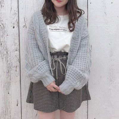 小香風彩色紐扣氣質短款針織開衫2024春款百搭少女v領修身小外套