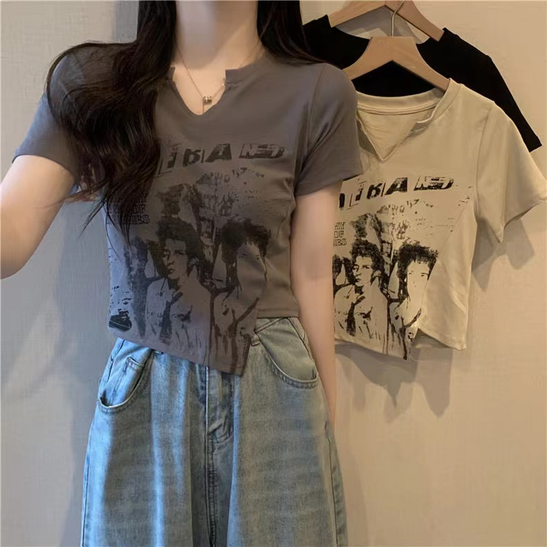 首發實拍純棉羅紋不規則短袖t恤女