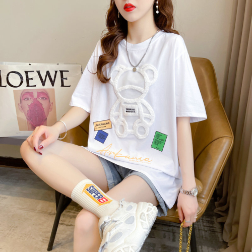 Real shot of cotton Internet celebrity ins trend super hot short-sleeved T-shirt for women in summer loose casual design niche versatile top