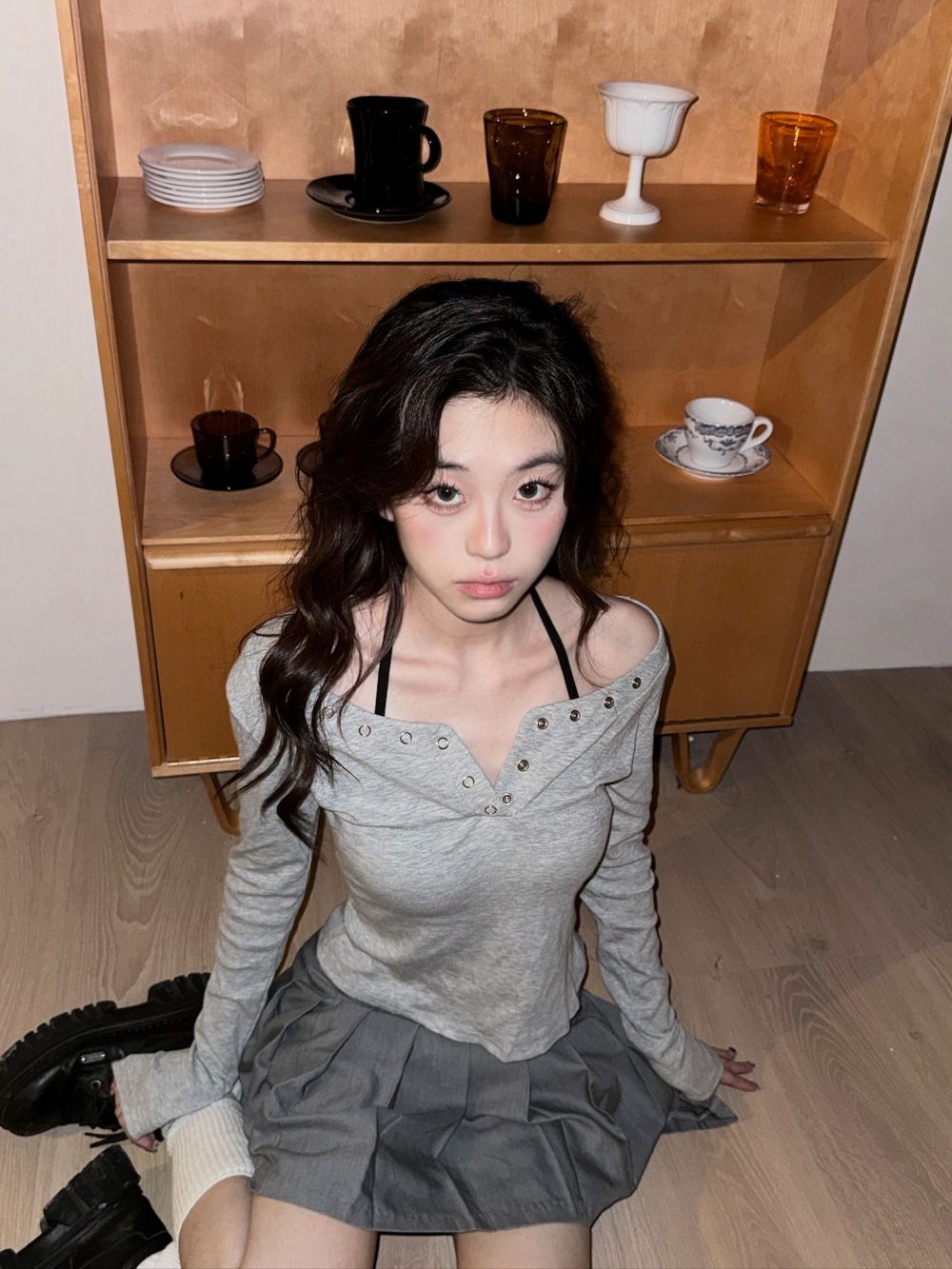 實拍三標齊設計感假兩件帶胸墊長袖T