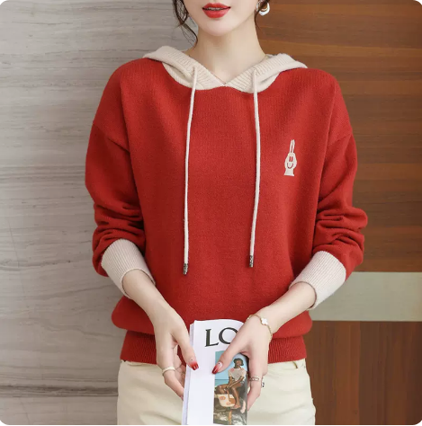 European loose hooded top spring and autumn 2024 new popular women's sweater
