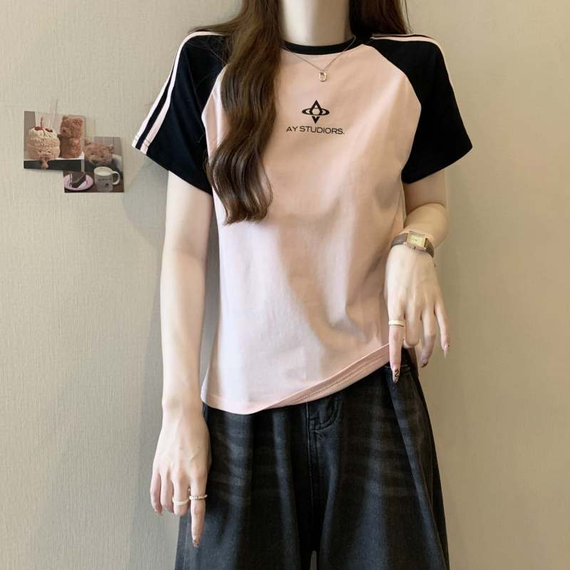 實拍 40支純棉 2024夏裝美式復古正肩短袖T恤女ins潮上衣