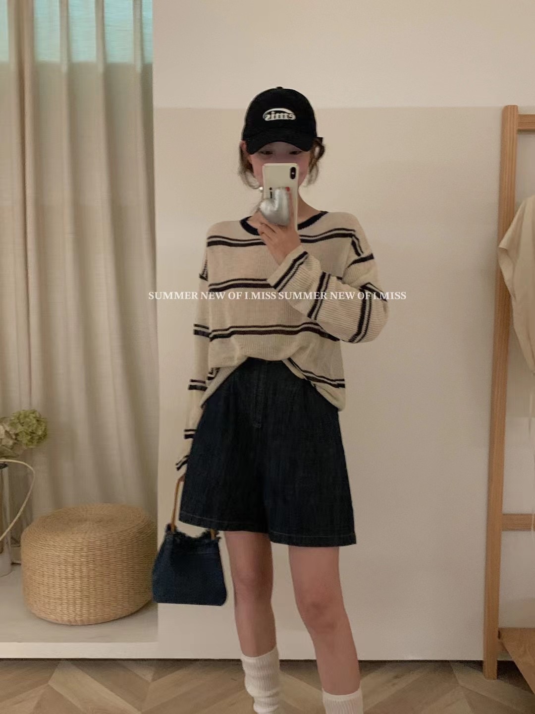 針織條紋長袖t恤女2024春季新款寬鬆顯瘦鏤空薄款防曬罩衫
