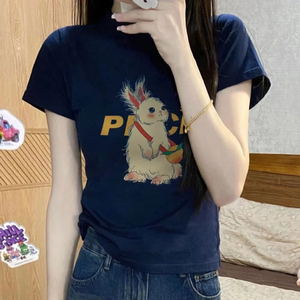 純棉 設計感小眾2024夏季新款正肩短袖T恤女基礎款顯瘦百搭上衣潮