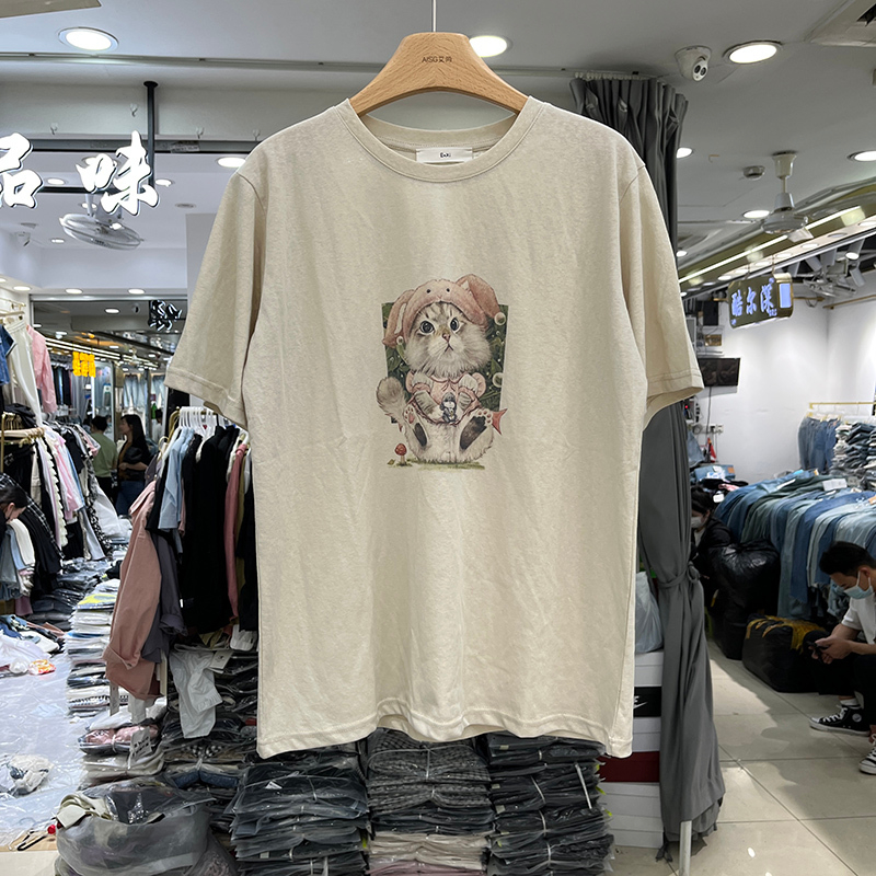 韓國東大門新款220克/精梳純棉後包領有縫邊S-XXXL夏裝短袖T恤女