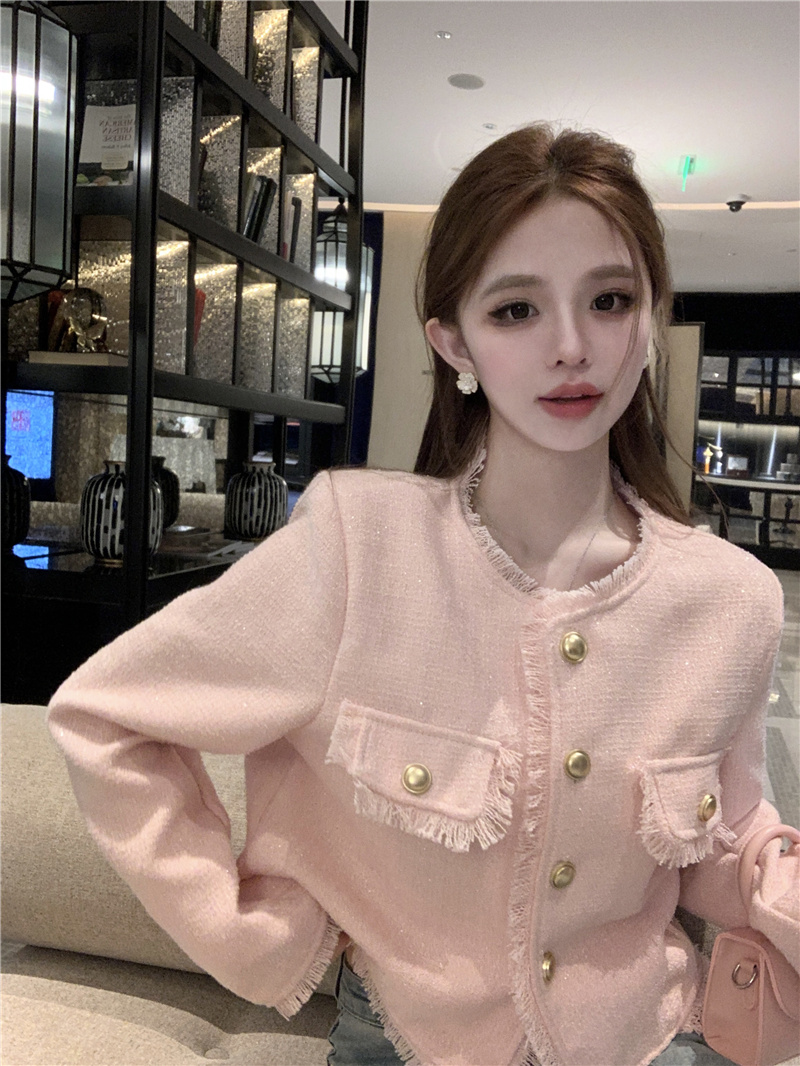 實拍~2024春季圓領流蘇小香外套女短款高級感寬鬆小個子上衣