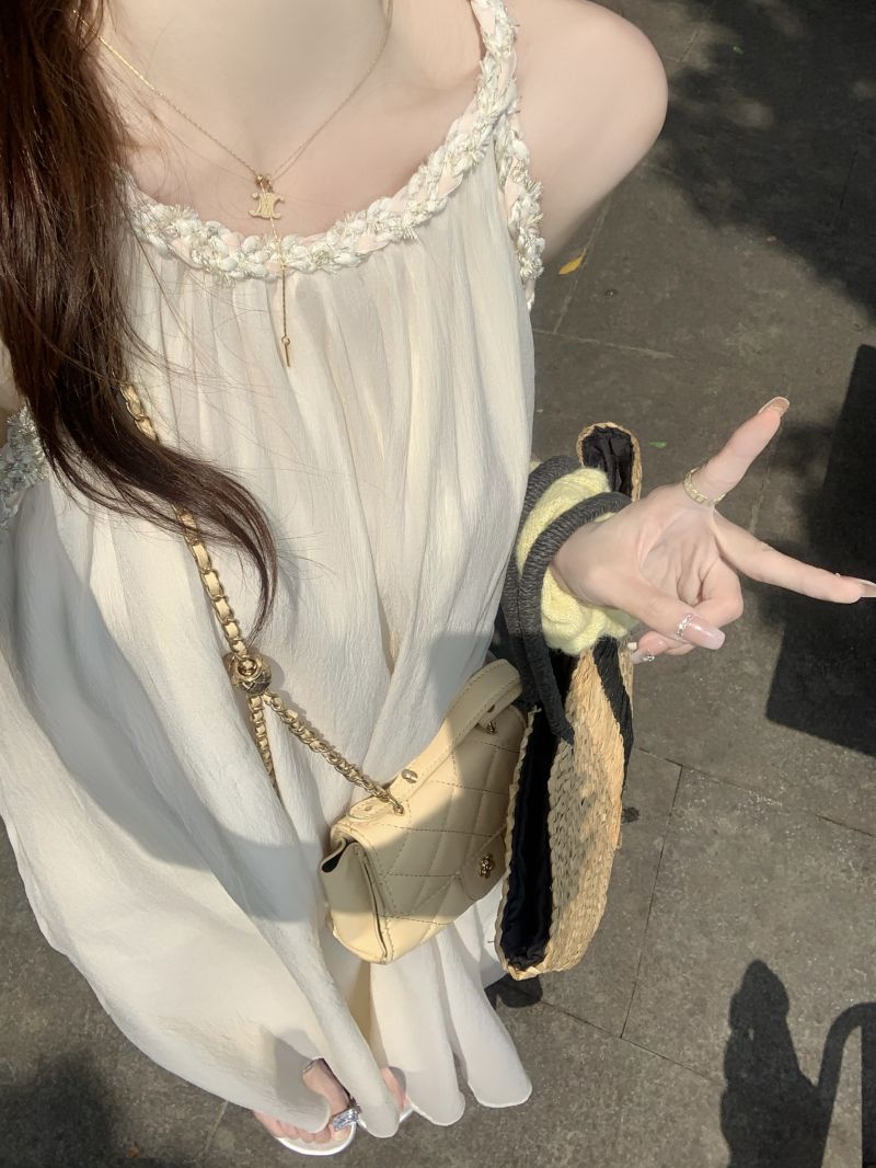 實拍三標齊網紗吊帶連衣裙女溫柔風度假長裙女
