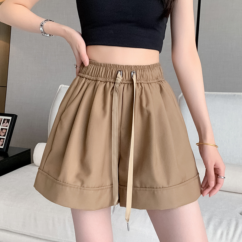 韓系高級感鬆緊高腰抽繩大碼S-4XL短褲子女闊腿寬鬆顯瘦百搭夏裝