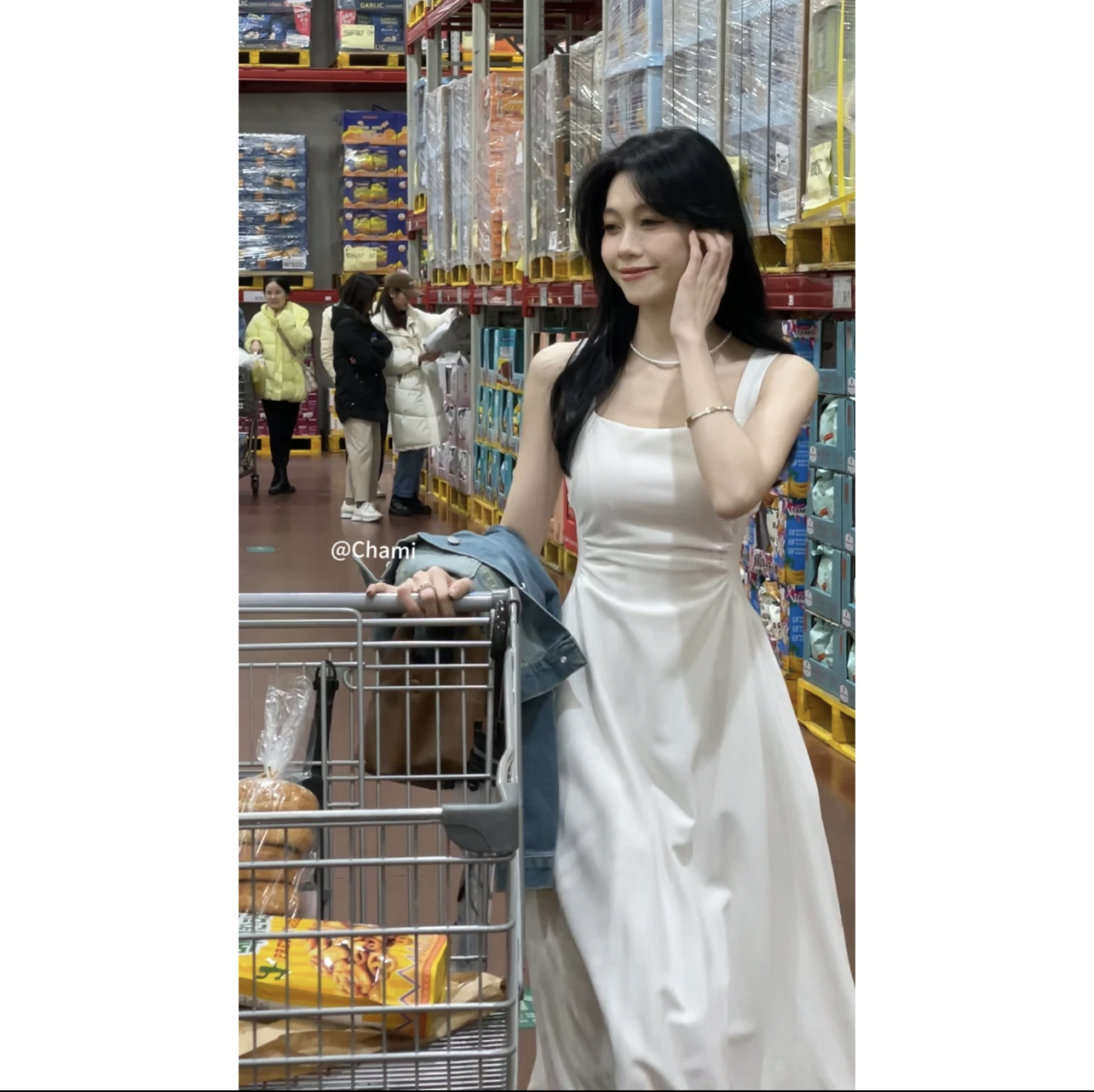 Chami伊莎爾裙子法式氣質高級感吊帶連衣裙新款a字高腰顯瘦裙