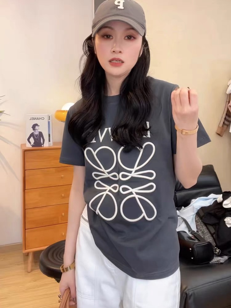 刺繡字母輕奢百搭潮牌短袖針織高端T恤女中長款寬鬆上衣2024新款
