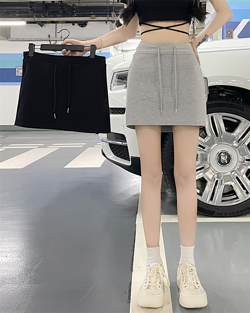 實拍夏季新款寬鬆休閒顯瘦A字百搭抽繩短裙女