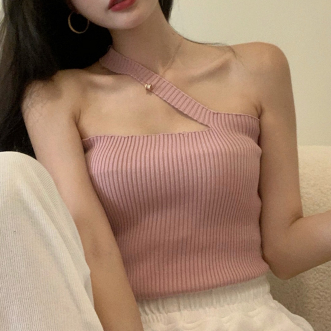 針織背心小吊帶女春季設計感斜肩抹胸不規則短款內搭外穿打底上衣