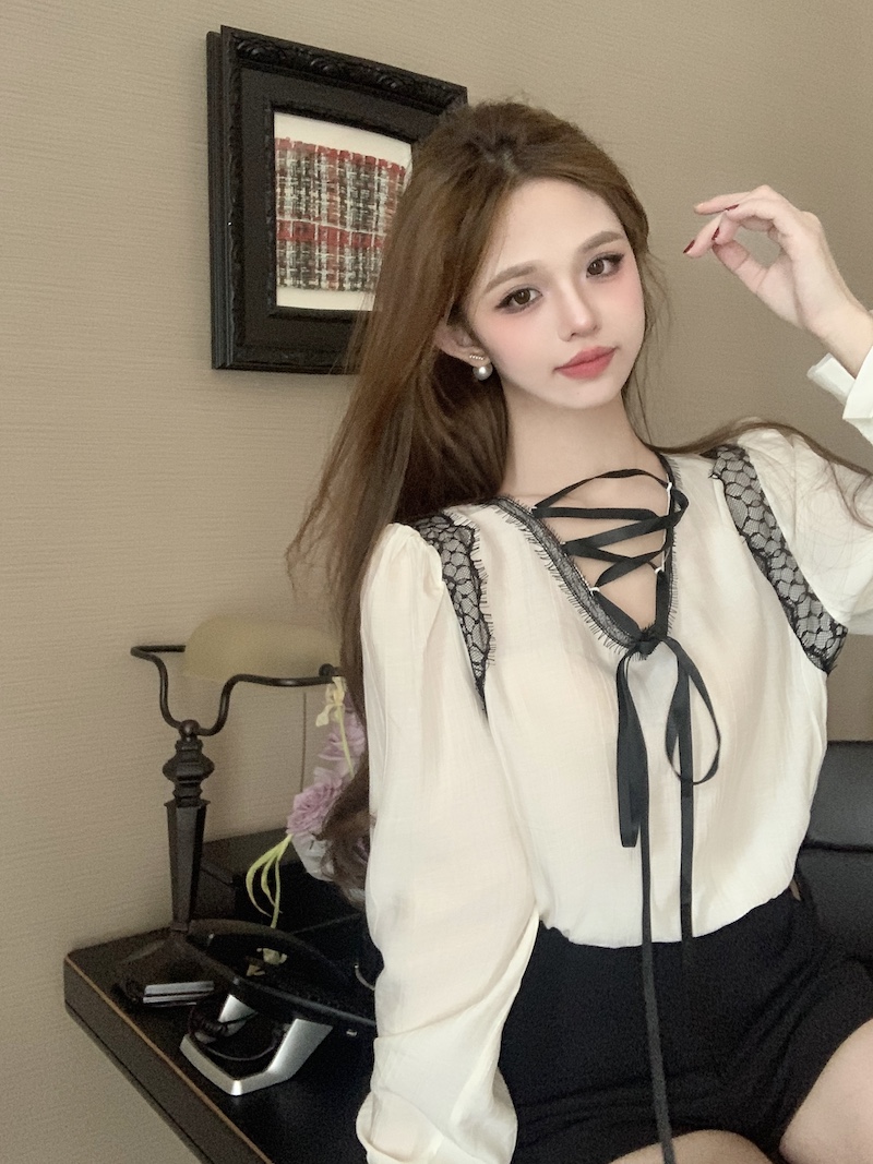 實拍 花滿碎星辰 名媛氣質長袖上衣女高級感法式襯衫
