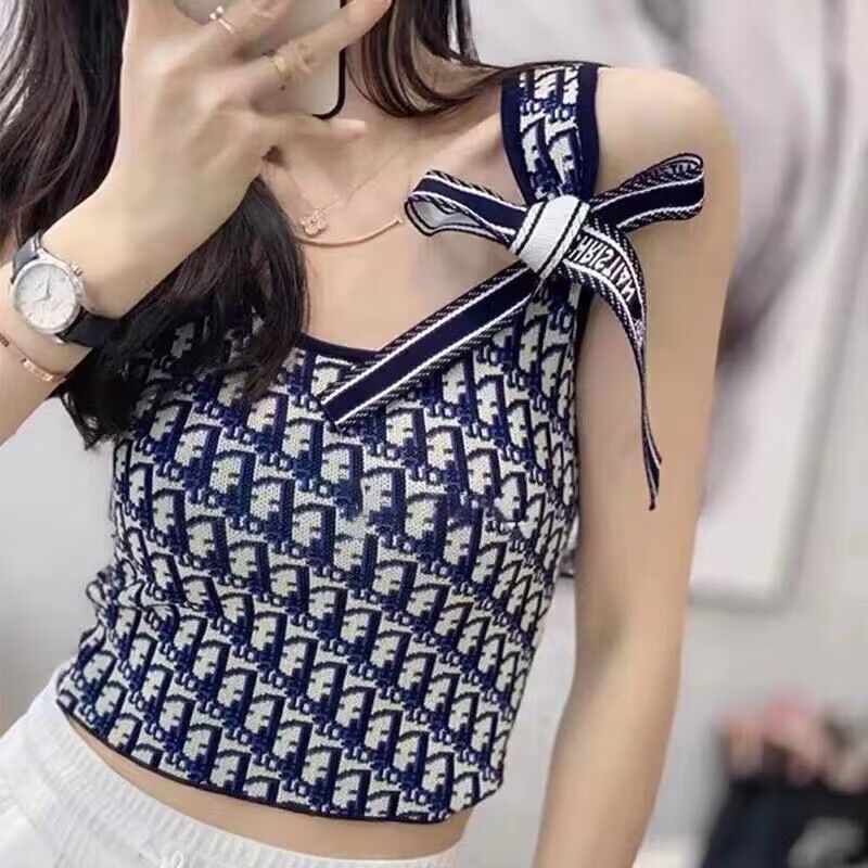 設計感小眾針織吊帶背心短款女夏季新款外穿辣妹穿搭無袖上衣字母