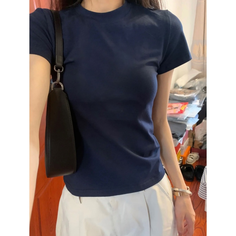 純棉 設計感小眾2024夏季新款正肩短袖T恤女基礎款顯瘦百搭上衣潮