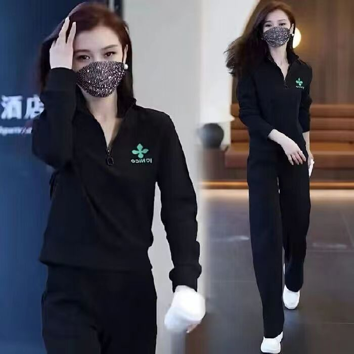 2024春秋季休閒運動服套裝女新款時尚韓版寬鬆大碼洋氣長褲兩件套