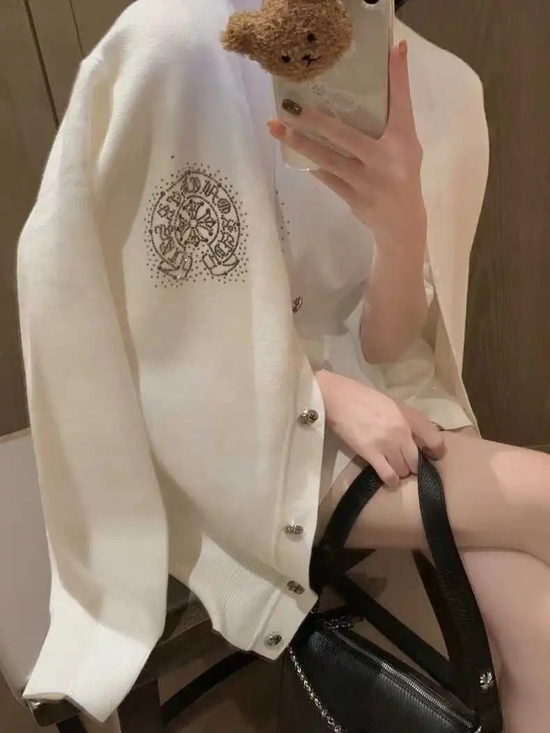 梵文馬蹄燙鑽針織開衫外套女氣質減齡設計感小眾毛衣潮