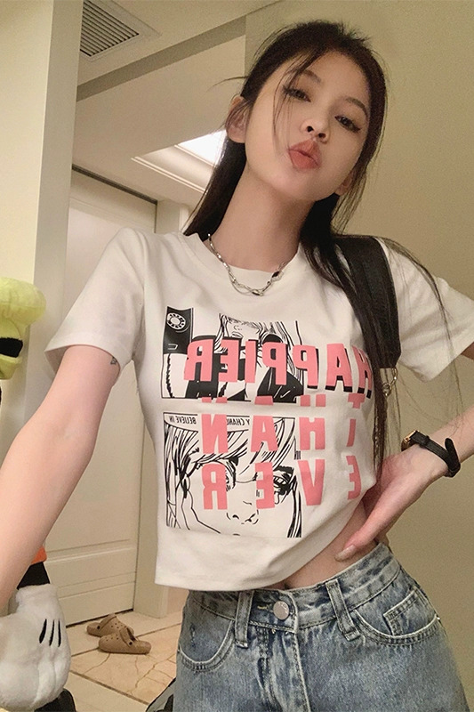 夏季92棉/8氨綸40支210g純棉 修身短款T恤女短袖