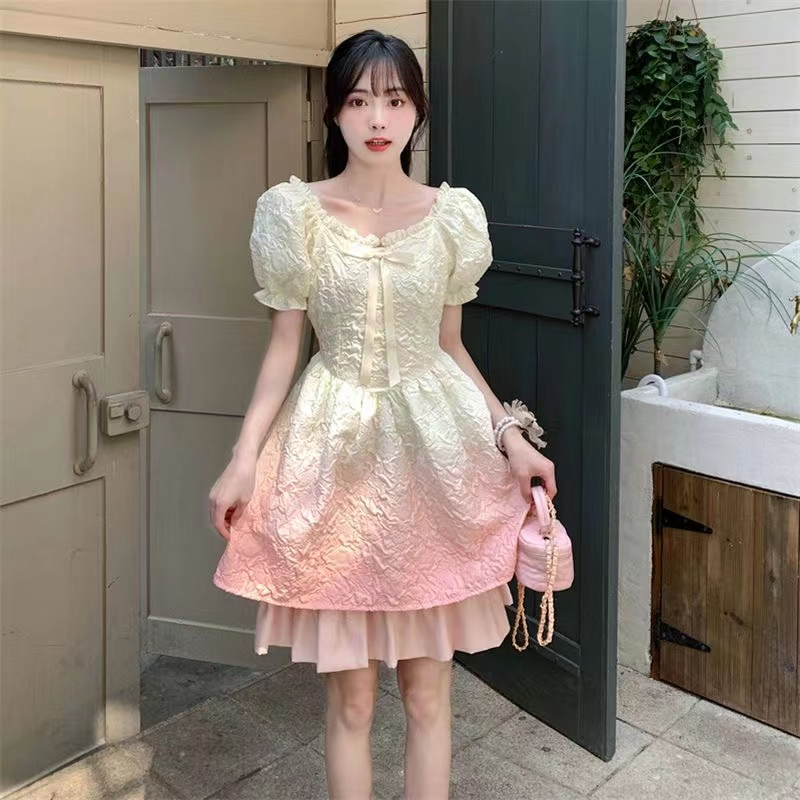 原版面料+做法夏日小清新仙女裙2024新款重工設計漸變蓬蓬短裙子