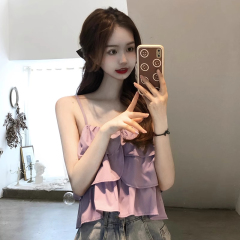 French style street shirt, very fairy top, super fairy purple suspender short-sleeved doll t-shirt, women's summer thin Korean style
