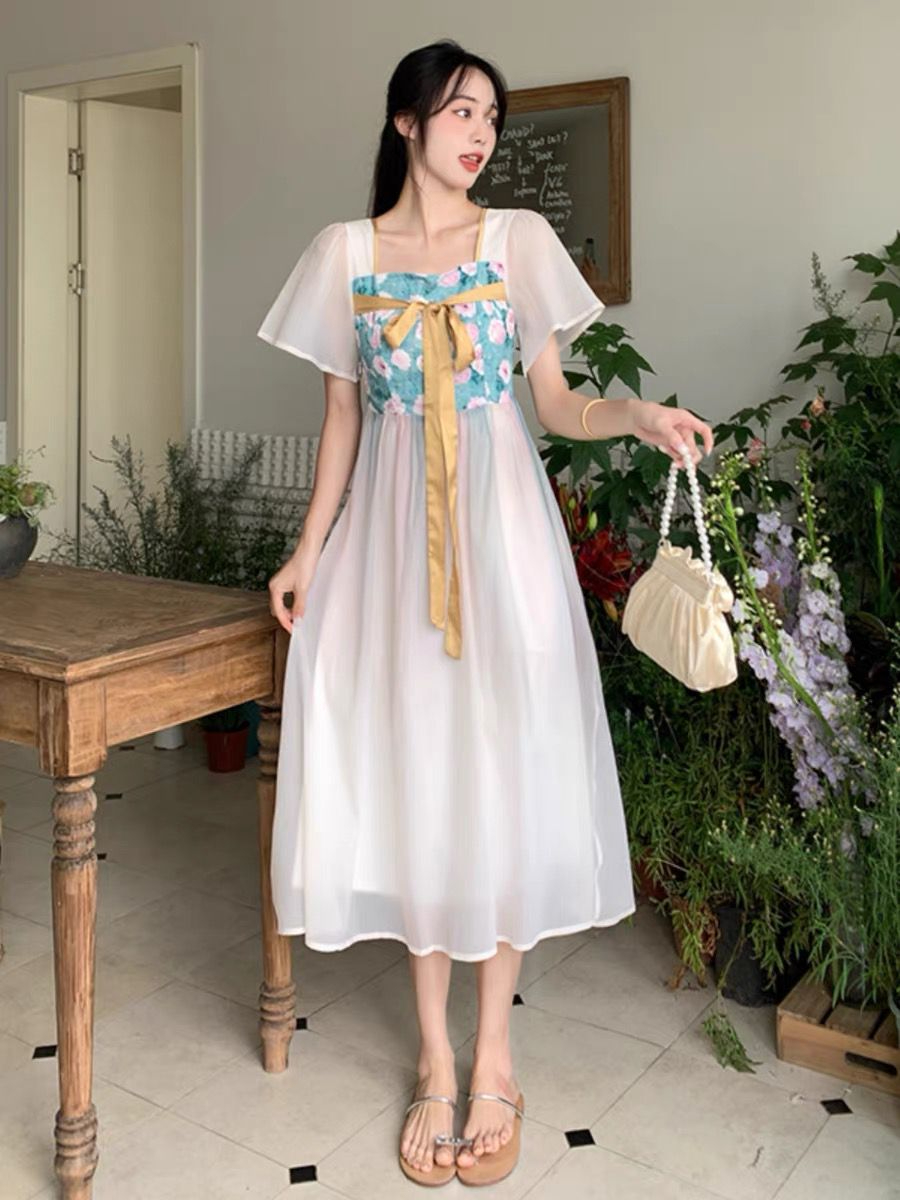 Dress summer design new Chinese style improved cheongsam loose slimming chiffon long skirt temperament goddess style high-end