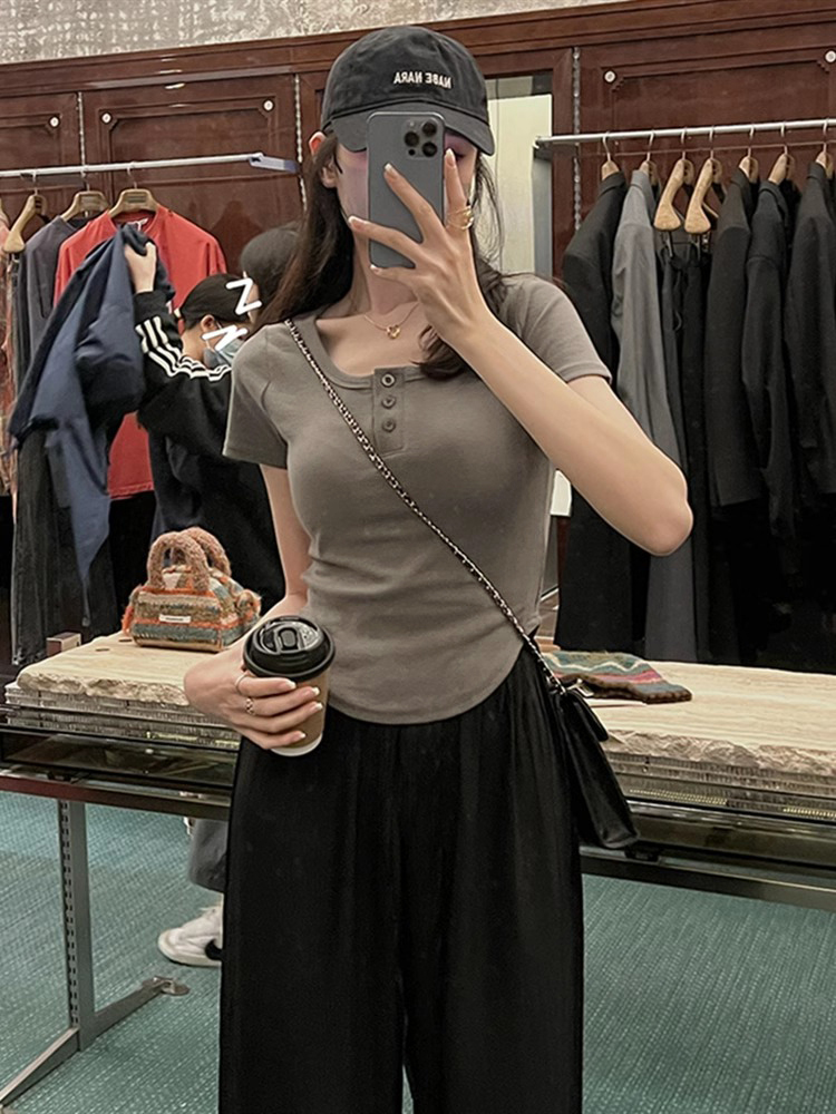 92棉/8氨綸40支210g純棉 小眾設計感短袖T恤女