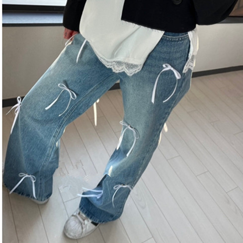 ins網紅 系蝴蝶結裝飾牛仔褲
