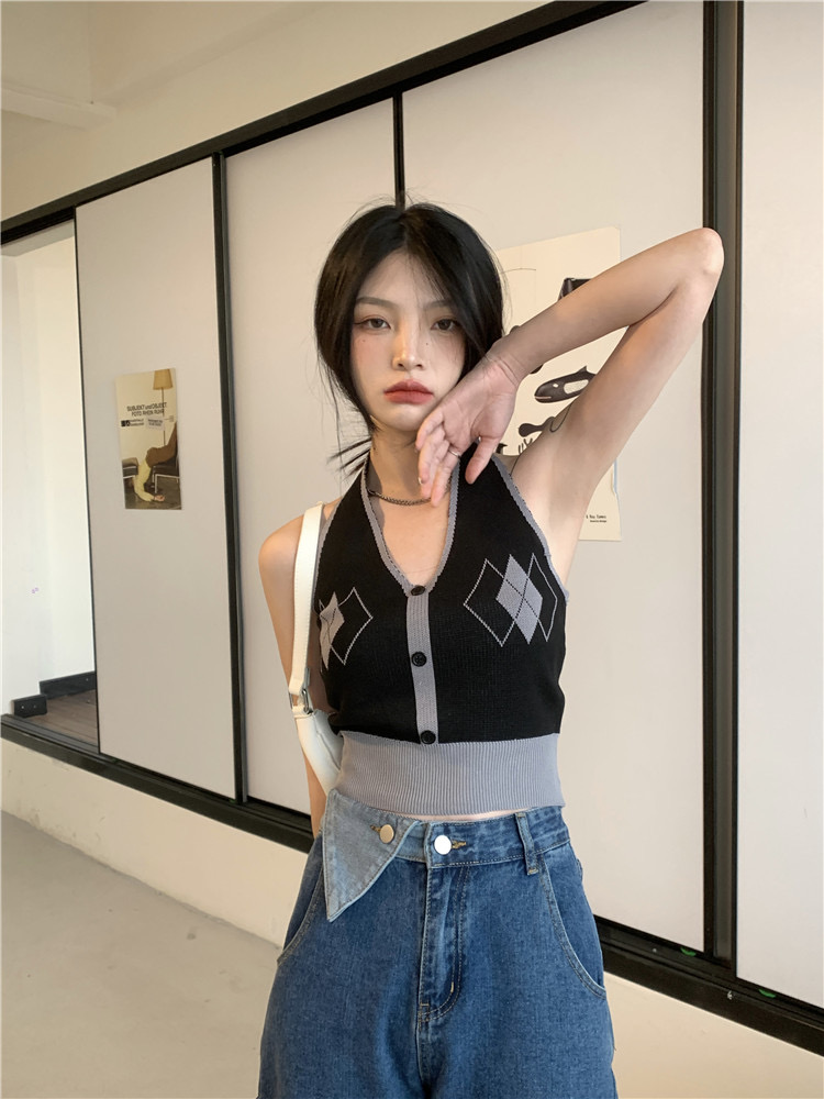 美式針織掛脖吊帶小背心女裝辣妹性感外穿打底衫夏季內搭短款上衣