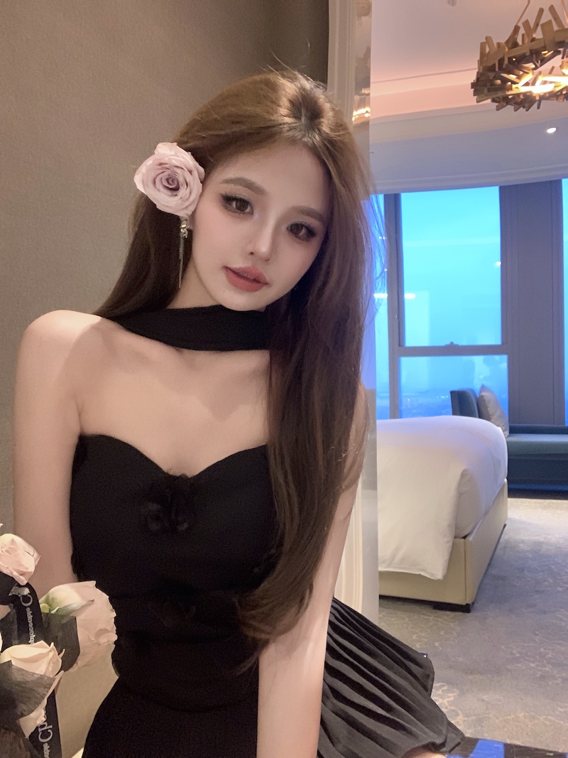 實拍 立體花朵上衣女可拆卸網紗袖抹胸上衣