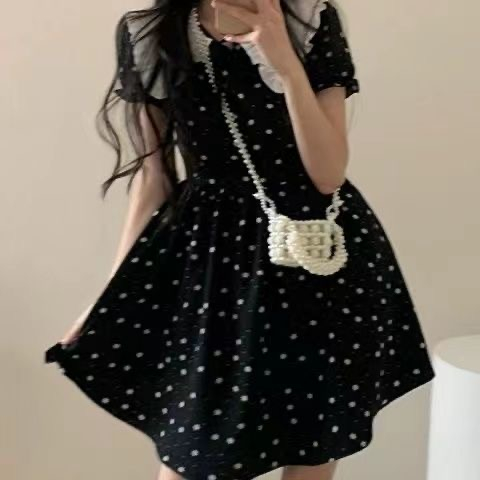 學院風連衣裙女學生夏季款純欲風碎花公主裙收腰顯瘦娃娃領仙女裙