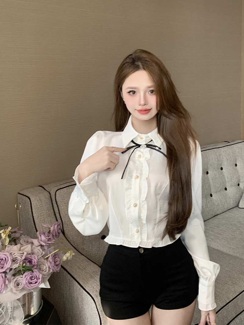 實拍 小香風名媛氣質女春裝小眾蝴蝶系帶襯衫洋氣別致漂亮上衣