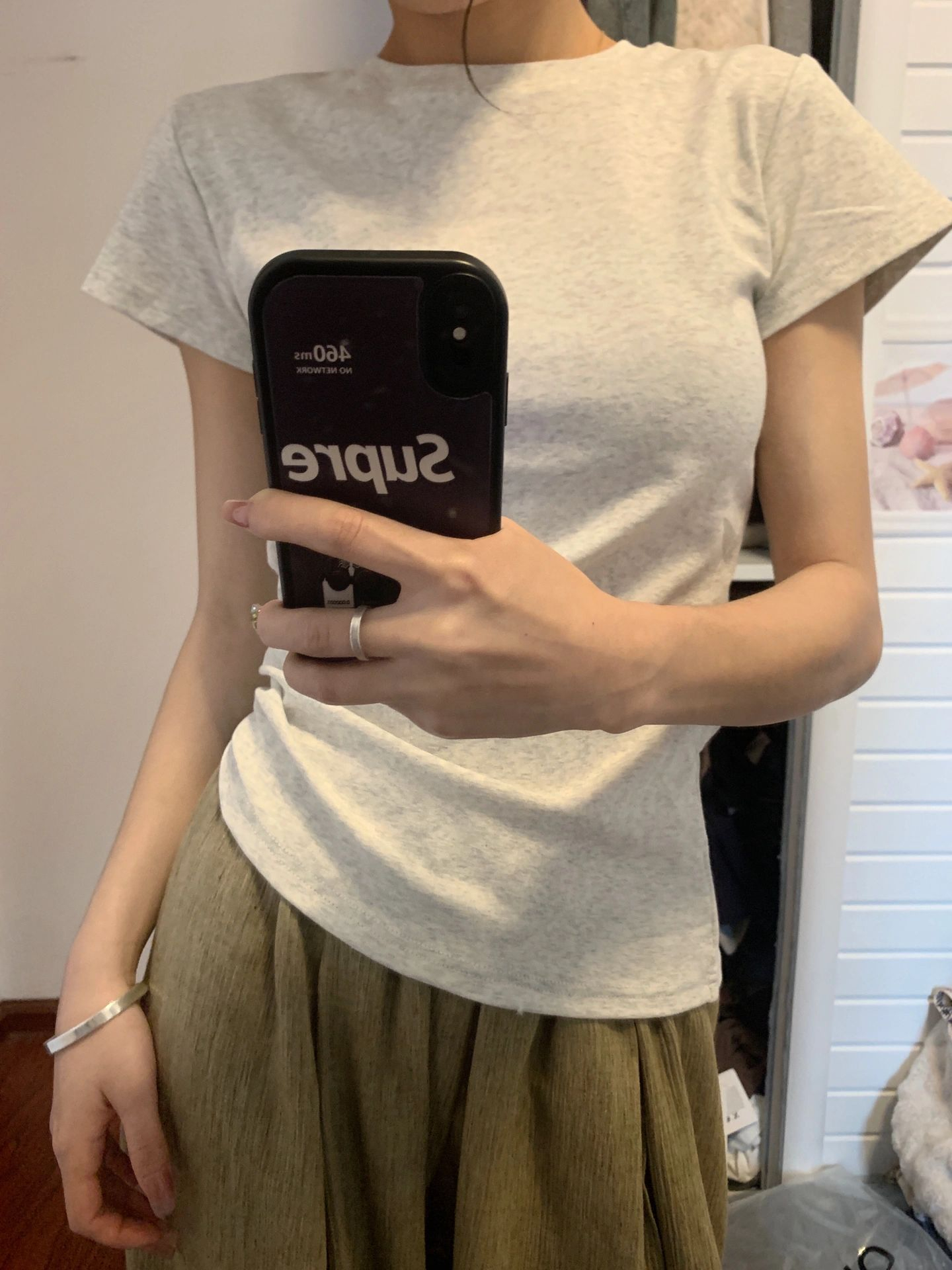 純棉40支精梳緊密210克帶彈力直播品質純色 修身短袖t恤女