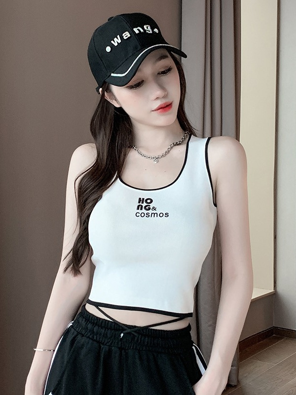 性感辣妹字母吊帶設計感小眾背心女夏高腰修身露臍外穿內搭上衣潮