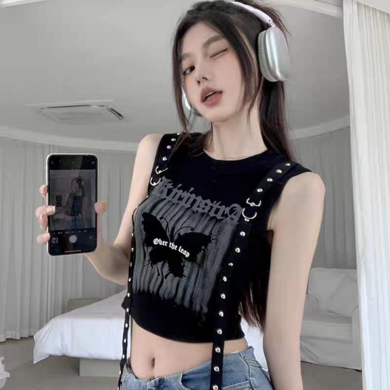 260隨心裁2024夏季新款蝴蝶印花甜酷辣妹背心