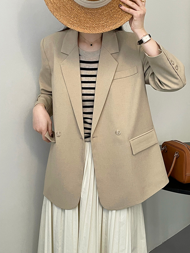 實拍~韓國歐尼早春色系小眾通勤簡約翻領西裝外套西服女