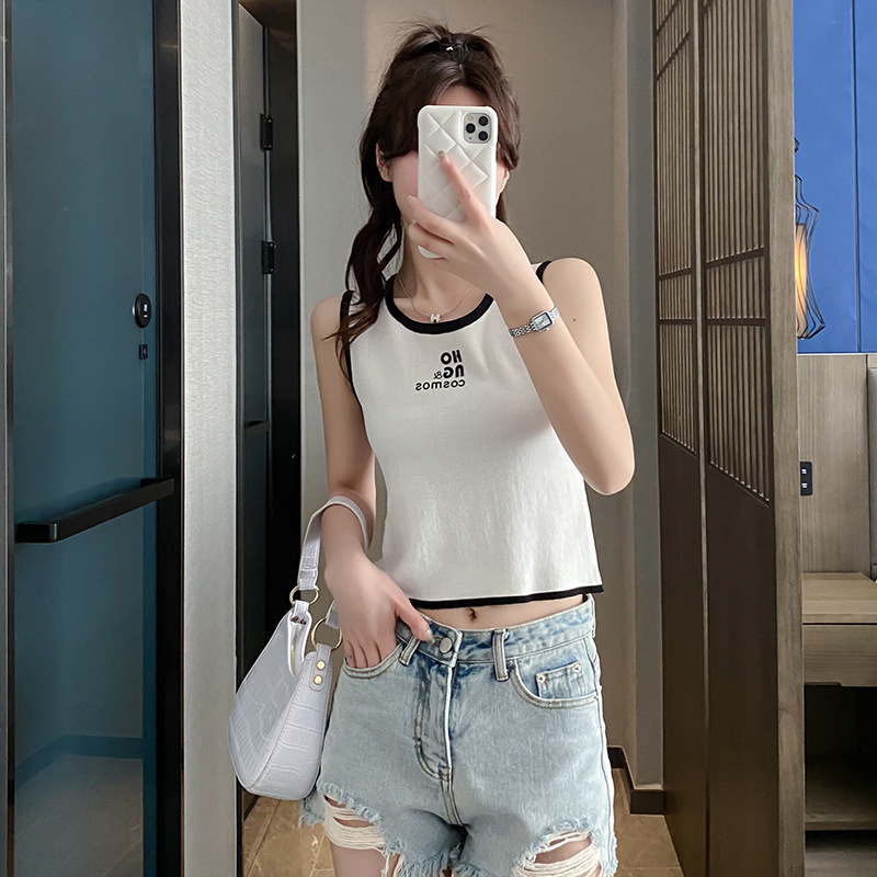 性感辣妹字母吊帶設計感小眾背心女夏高腰修身露臍外穿內搭上衣潮