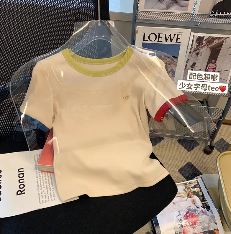 260克冰絲螺紋100%聚酯纖維 2024新款短袖t恤女短款 天貓質量
