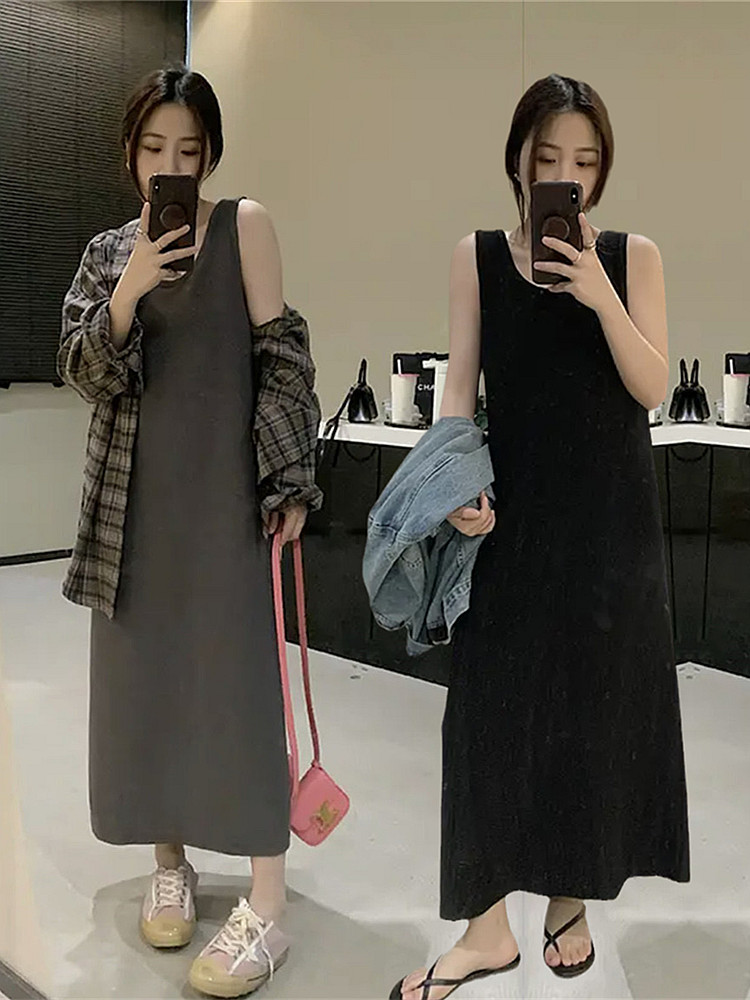 長款背心連衣裙女春夏寬鬆無袖氣質休閒顯瘦內搭打底吊帶裙子