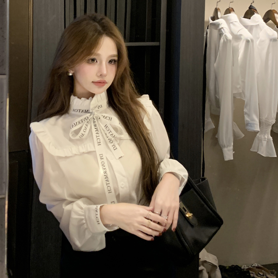 實拍 系帶宮廷風短款襯衫女法式設計感小眾洋氣上衣