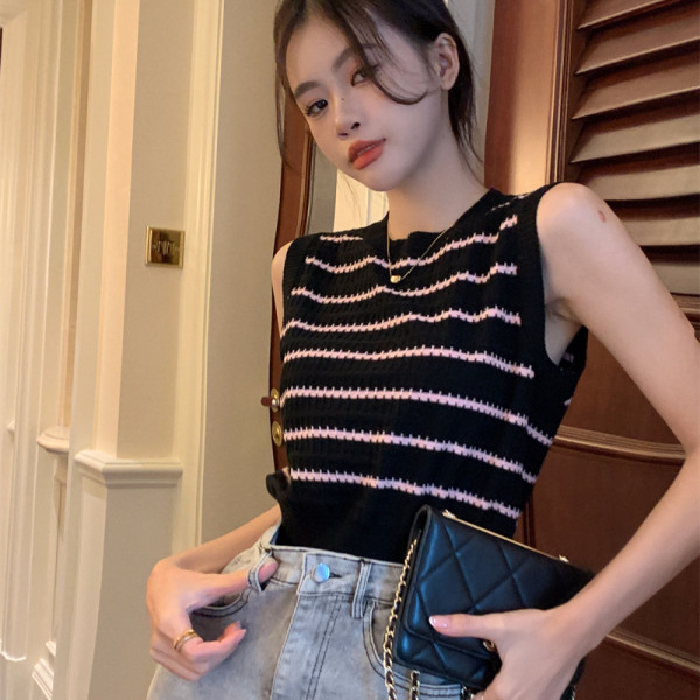 條紋吊帶背心女設計感小眾內搭外穿夏短款別致甜辣妹無袖打底上衣