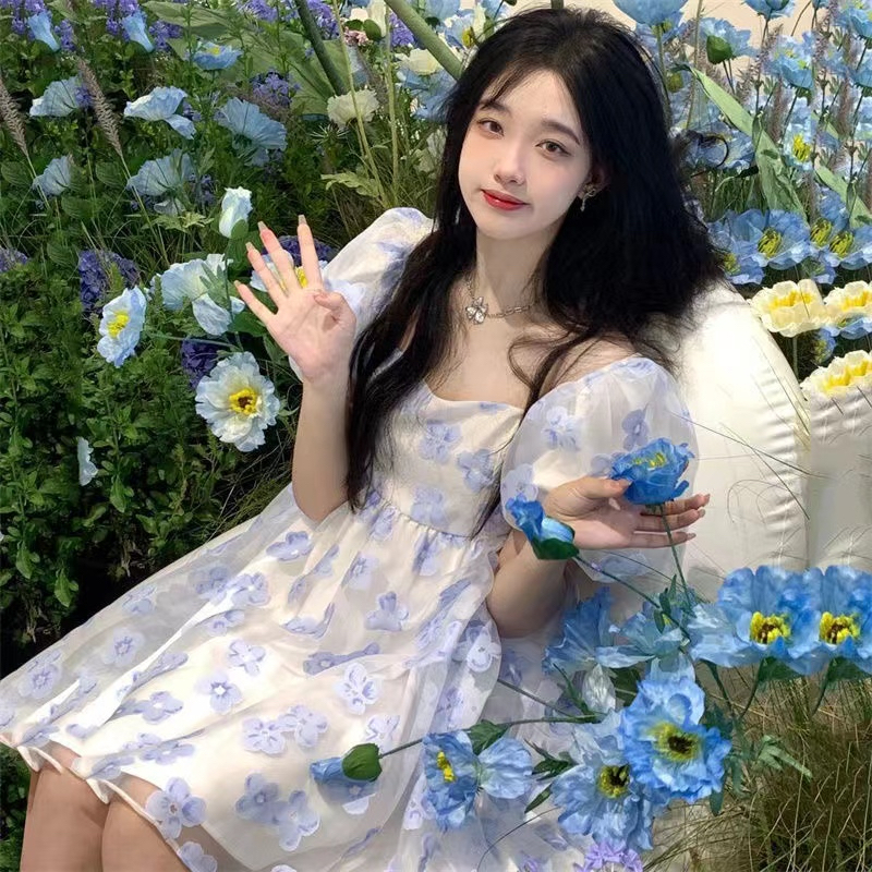原版做法+里布小清新甜美連衣裙2024夏季新款泡泡袖碎花短裙子