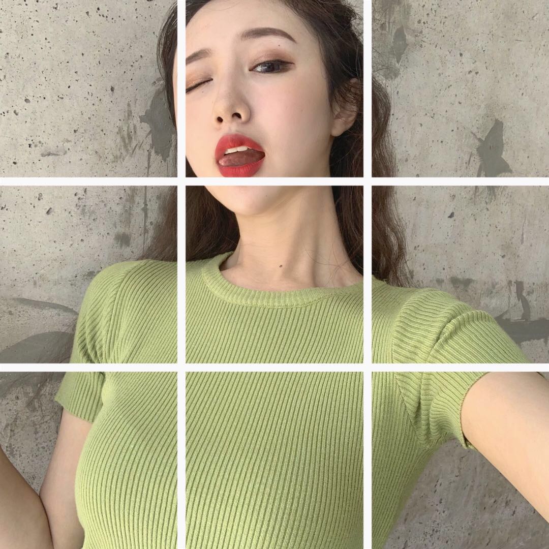 韓版chic修身短款半截袖體恤衫復古針織綠色短袖t恤女上衣夏新款