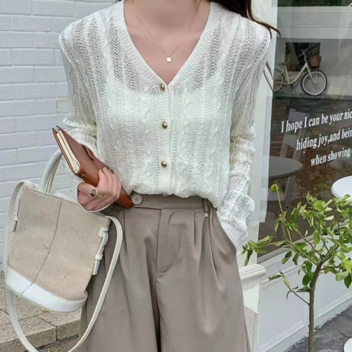 Sun protection cardigan women's summer outer cover-up thin white sweater long-sleeved short coat top