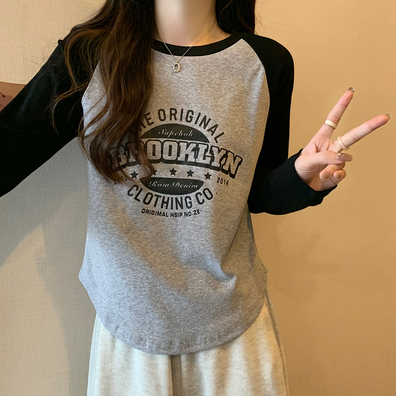 實拍長袖t恤女春秋薄2024新款插肩袖韓版打底衫圓領大碼女裝