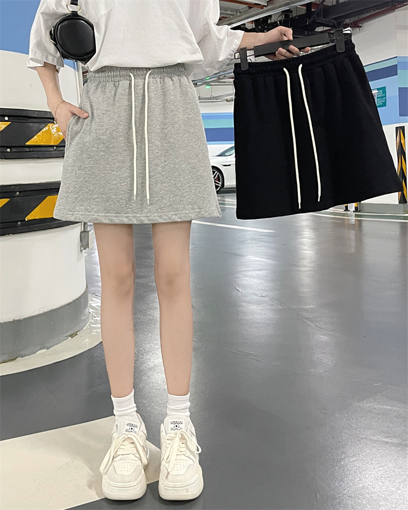 首發實拍夏季新款寬鬆休閒顯瘦A字百搭抽繩短裙女