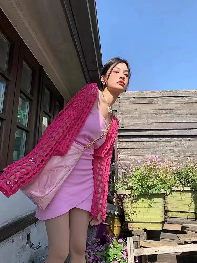 韓版別致小眾性感鏤空長袖針織開衫外套個性百搭短款外搭女夏新款