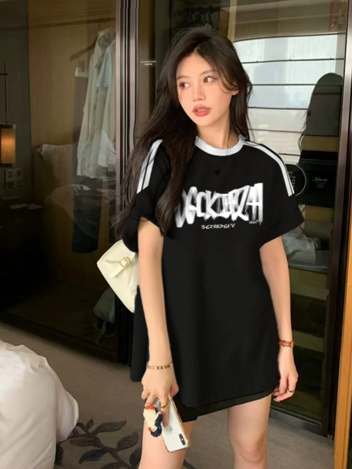220克100%棉三條槓 2024年新款夏裝短袖T恤女