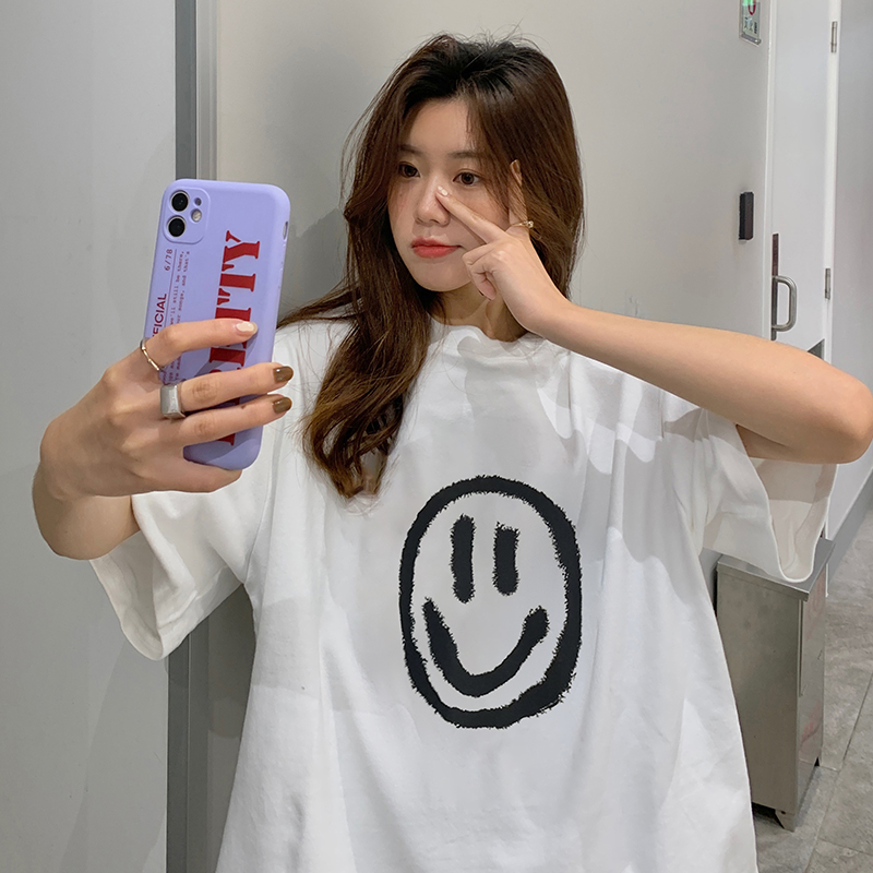實拍 純棉大碼 夏季新款卡通印花圓領短袖T恤女寬鬆韓版上衣