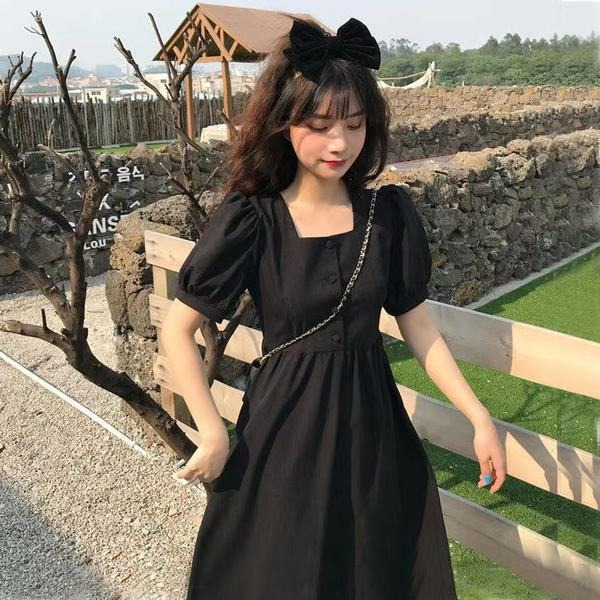 夏季甜美可愛日系連衣裙學院風女學生韓版收腰顯瘦中長款a字裙子